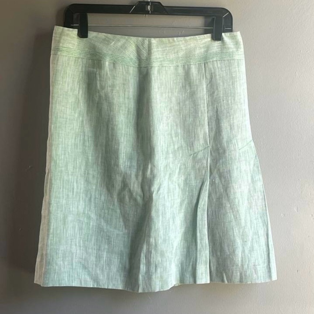 Loft Ann Taylor Women’s Skirt ‎ Green A Line Pleated 100% Linen Lined Sz 8
